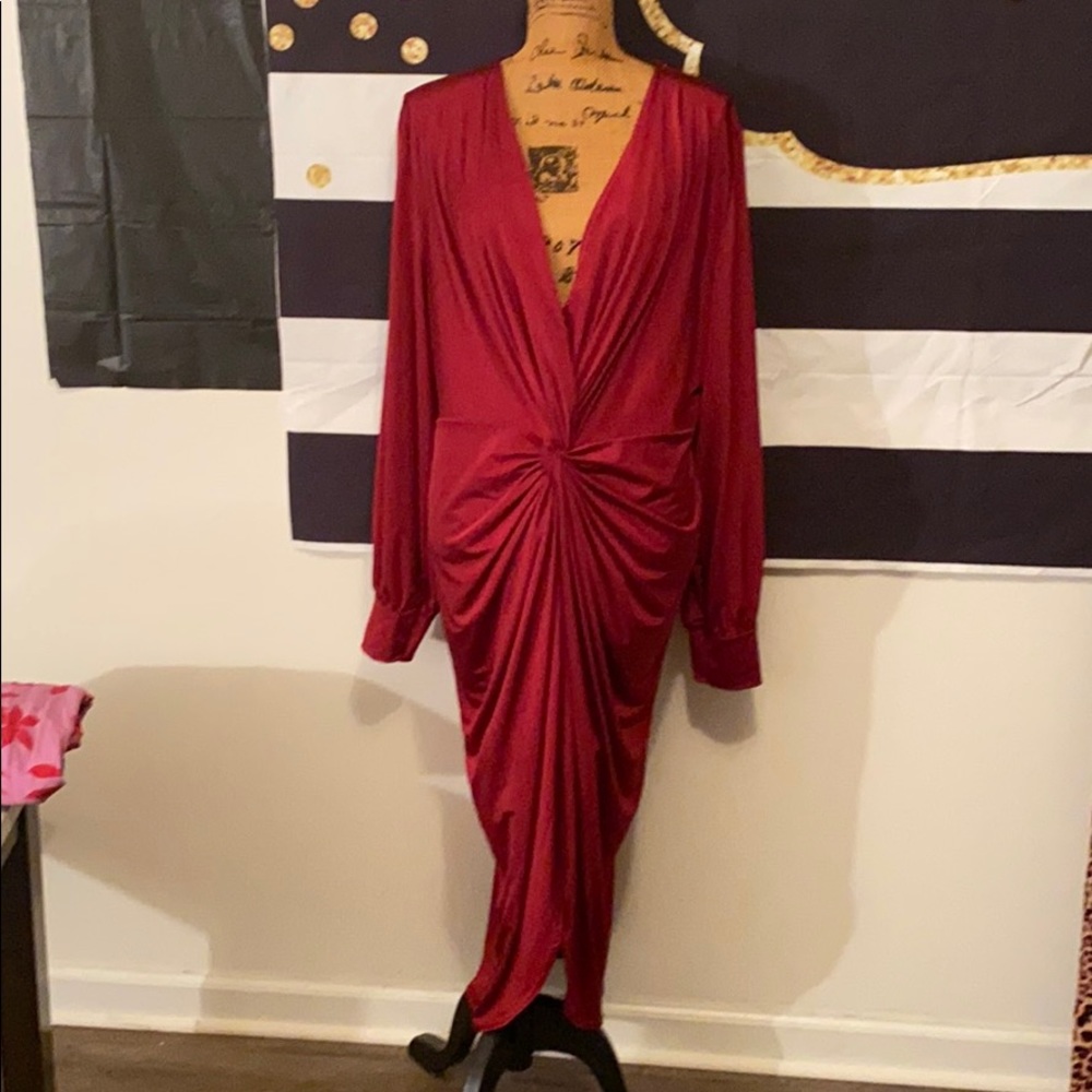 Burgundy twist front dress from boohoo